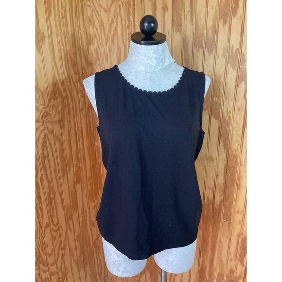Talbots Tank Top Pullover Stretch Lace Trim Black Shell Sz M NWT - Picture 1 of 8